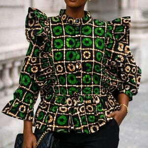 Elegant Multicolor Ruffle Sleeve Top